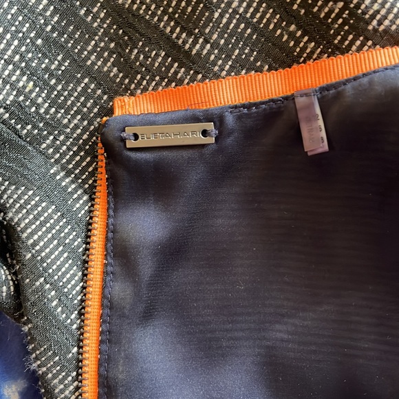 Elie Tahari Cocktail Sheath Dress Black & White with neon pops of color Sz. 12 - Picture 7 of 12